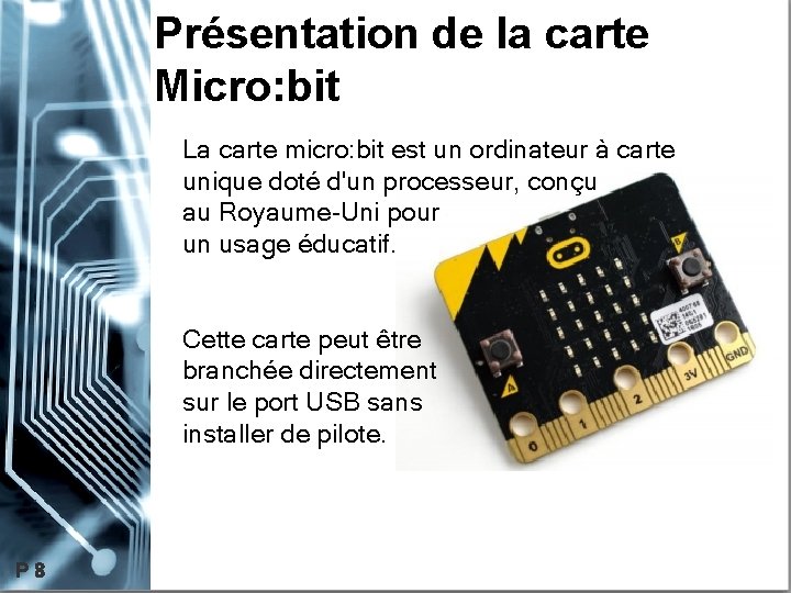 Présentation de la carte Micro: bit La carte micro: bit est un ordinateur à