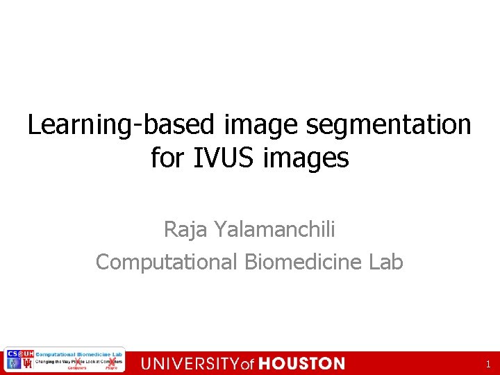 Learning-based image segmentation for IVUS images Raja Yalamanchili Computational Biomedicine Lab 1 