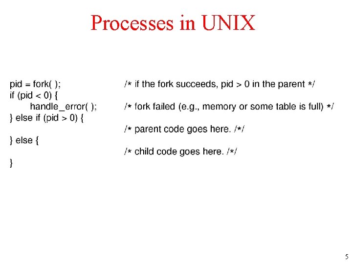Processes in UNIX Process creation in UNIX. 5 