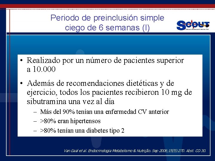 Periodo de preinclusión simple ciego de 6 semanas (I) • Realizado por un número