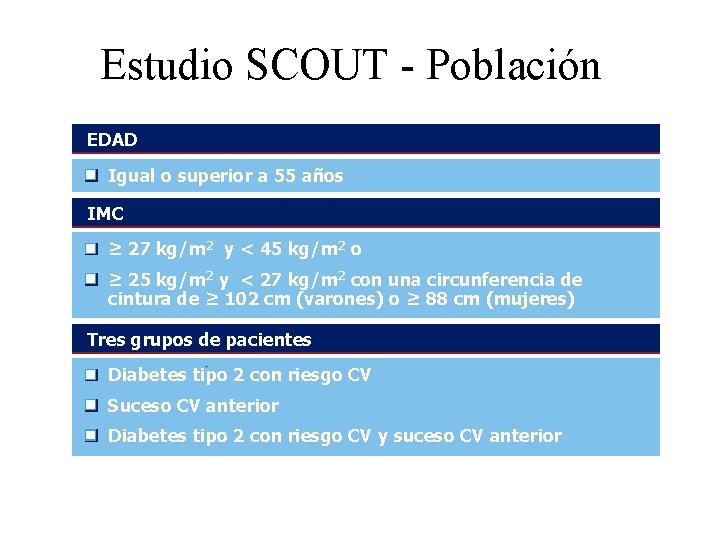 Estudio SCOUT - Población EDAD Igual o superior a 55 años IMC ≥ 27