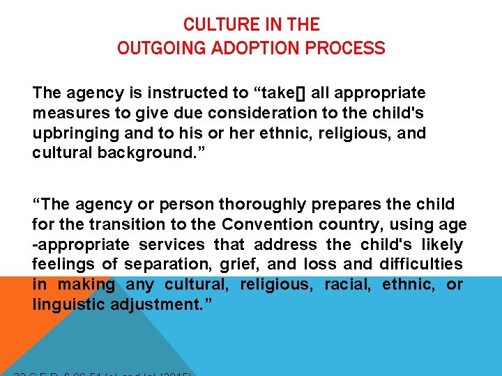CULTURE IN THE OUTGOING ADOPTION PROCESS The agency is instructed to “take[] all appropriate