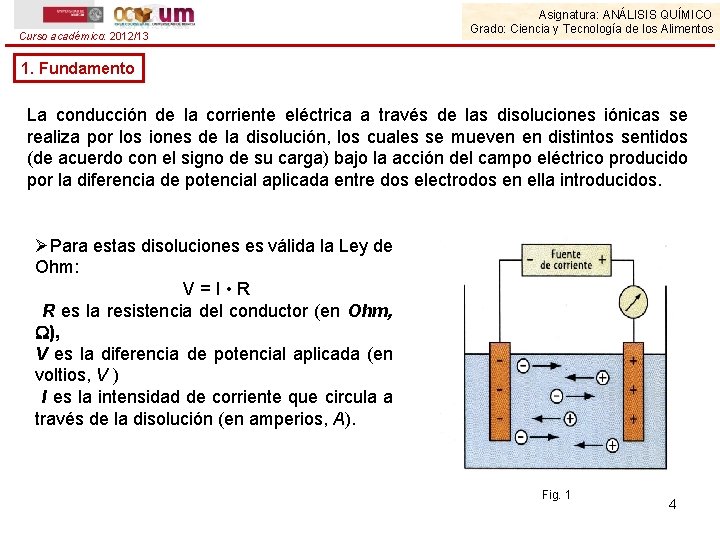 Curso académico: 2012/13 Asignatura: ANÁLISIS QUÍMICO Grado: Ciencia y Tecnología de los Alimentos 1.