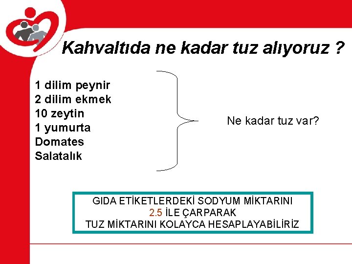 Kahvaltıda ne kadar tuz alıyoruz ? 1 dilim peynir 2 dilim ekmek 10 zeytin