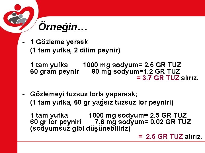 Örneğin… - 1 Gözleme yersek (1 tam yufka, 2 dilim peynir) 1 tam yufka Örneğin… - 1 Gözleme yersek (1 tam yufka, 2 dilim peynir) 1 tam yufka