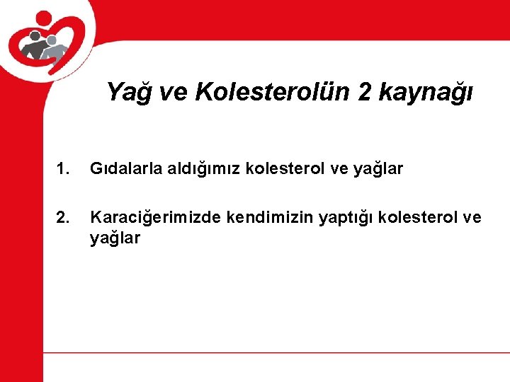 Yağ ve Kolesterolün 2 kaynağı 1. Gıdalarla aldığımız kolesterol ve yağlar 2. Karaciğerimizde kendimizin