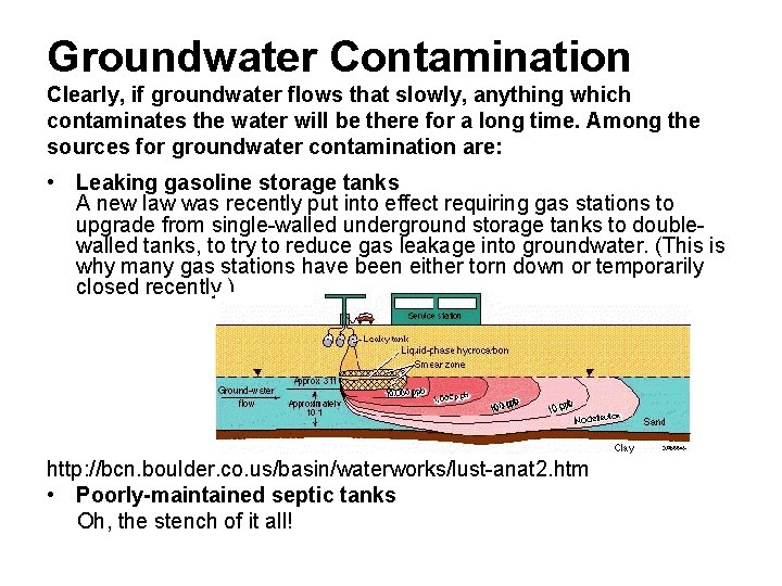 Groundwater Contamination Clearly, if groundwater flows that slowly, anything which contaminates the water will