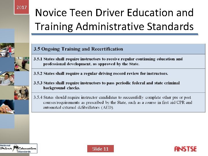 2017 Novice Teen Driver Education and Training Administrative Standards Slide 11 