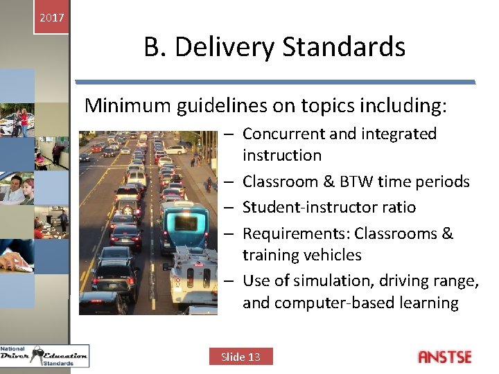 2017 B. Delivery Standards Minimum guidelines on topics including: – Concurrent and integrated instruction