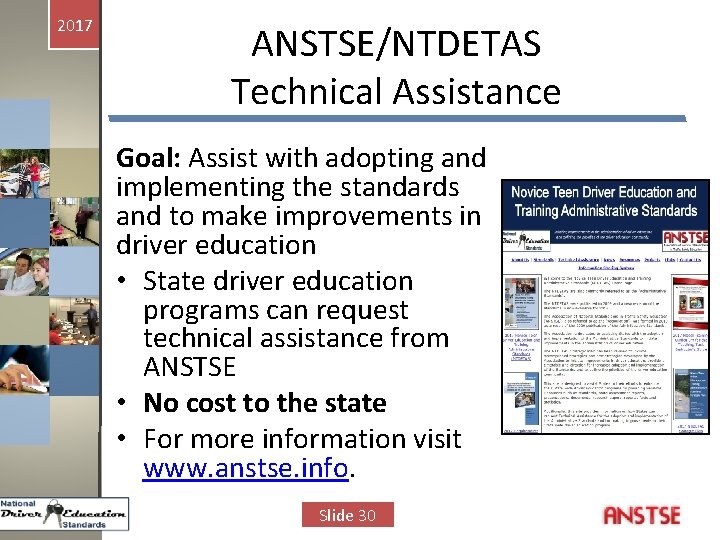 2017 ANSTSE/NTDETAS Technical Assistance Goal: Assist with adopting and implementing the standards and to