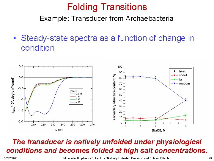 Folding Transitions Example: Transducer from Archaebacteria • Steady-state spectra as a function of change