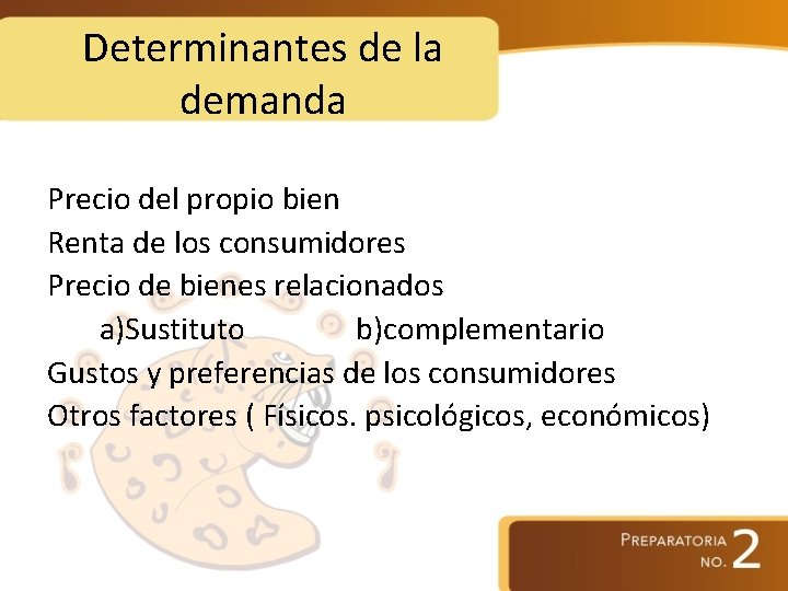 Determinantes de la demanda Precio del propio bien Renta de los consumidores Precio de