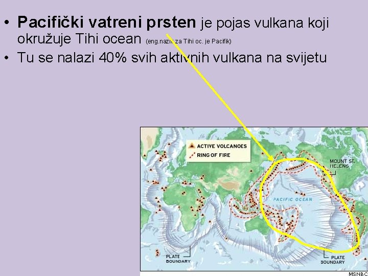  • Pacifički vatreni prsten je pojas vulkana koji okružuje Tihi ocean (eng. naziv