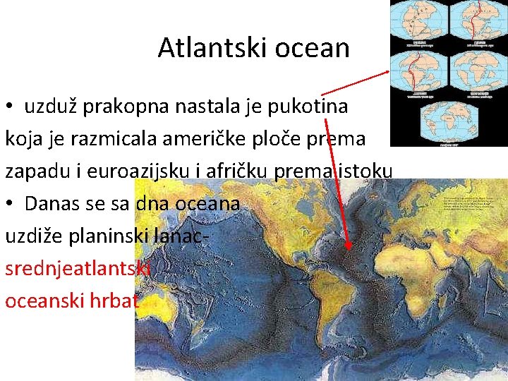 Atlantski ocean • uzduž prakopna nastala je pukotina koja je razmicala američke ploče prema