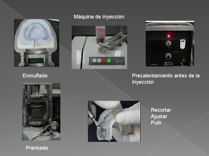 Máquina de inyección Enmuflado Precalentamiento antes de la inyección Recortar Ajustar Pulir Prensado 