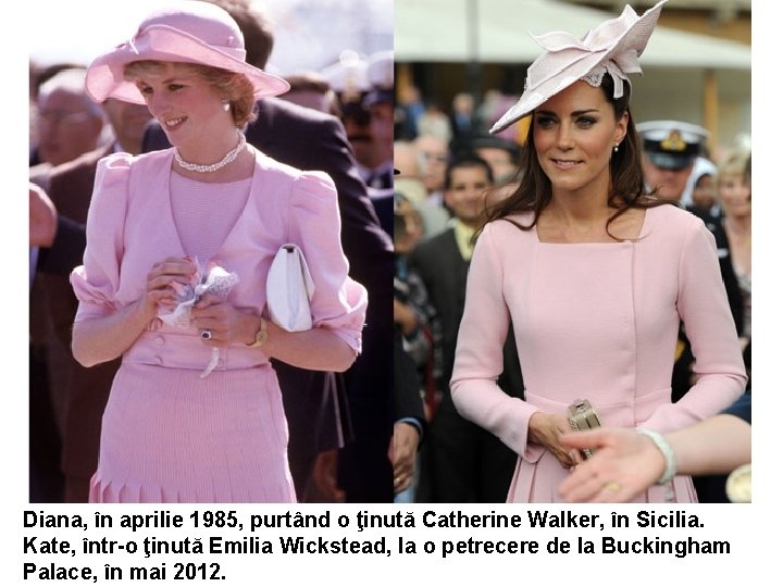 Diana, în aprilie 1985, purtând o ţinută Catherine Walker, în Sicilia. Kate, într-o ţinută