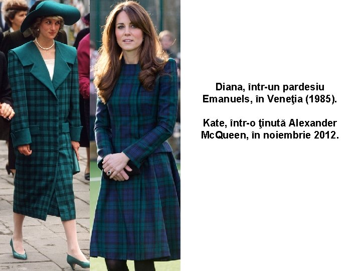 Diana, într-un pardesiu Emanuels, în Veneţia (1985). Kate, într-o ţinută Alexander Mc. Queen, în