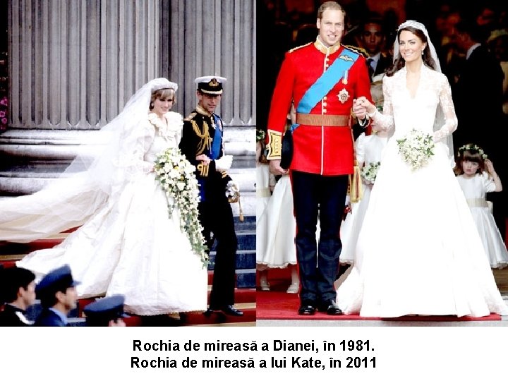 Rochia de mireasă a Dianei, în 1981. Rochia de mireasă a lui Kate, în