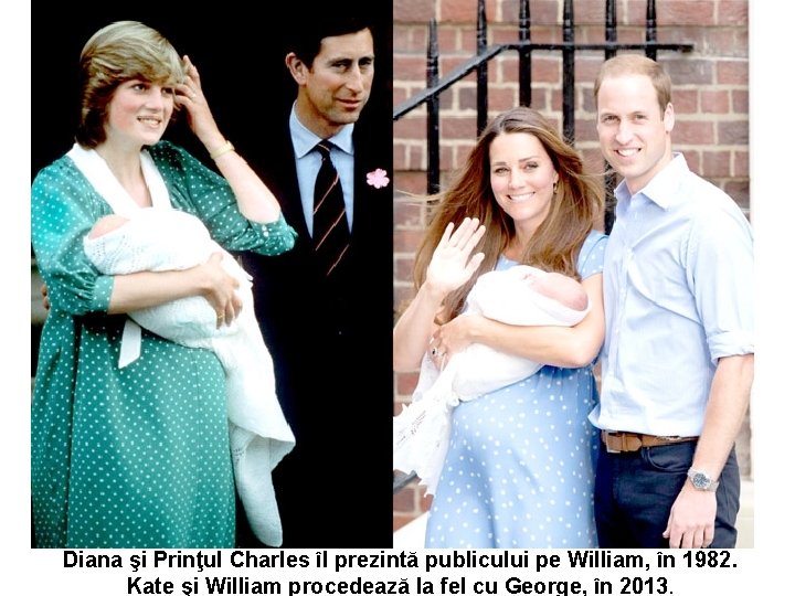Diana şi Prinţul Charles îl prezintă publicului pe William, în 1982. Kate şi William