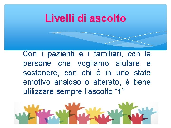 Livelli di ascolto Con i pazienti e i familiari, con le persone che vogliamo