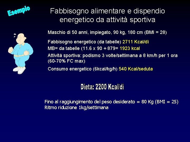 Fabbisogno alimentare e dispendio energetico da attività sportiva Maschio di 50 anni, impiegato, 90