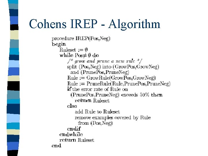 Cohens IREP - Algorithm Cohens IREP - Algorithm