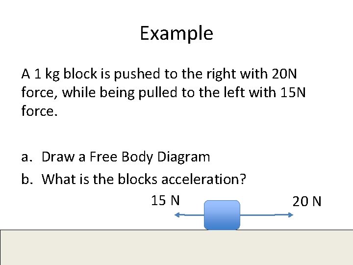 Example A 1 kg block is pushed to the right with 20 N force, Example A 1 kg block is pushed to the right with 20 N force,