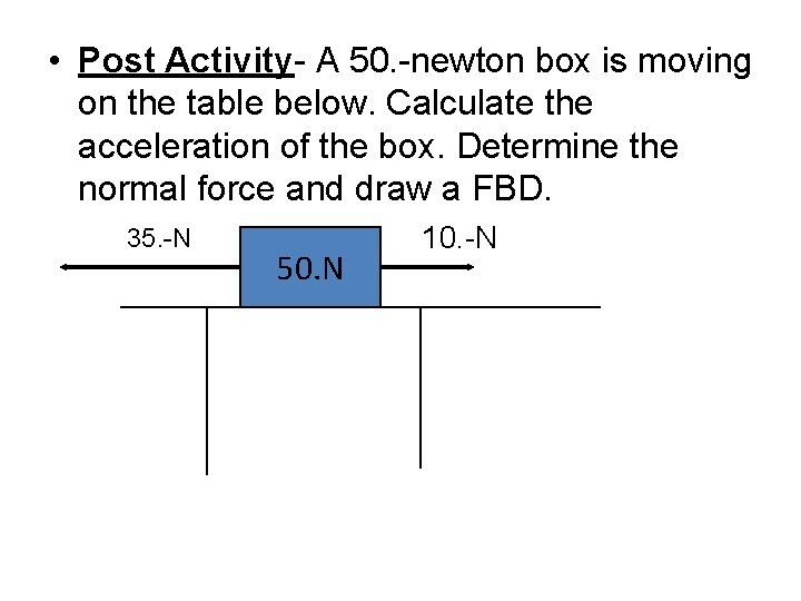 • Post Activity- A 50. -newton box is moving on the table below. • Post Activity- A 50. -newton box is moving on the table below.