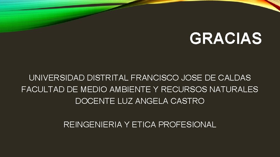 GRACIAS UNIVERSIDAD DISTRITAL FRANCISCO JOSE DE CALDAS FACULTAD DE MEDIO AMBIENTE Y RECURSOS NATURALES