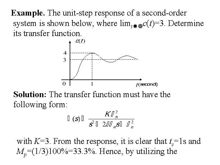 Example. The unit-step response of a second-order system is shown below, where limt c(t)=3.