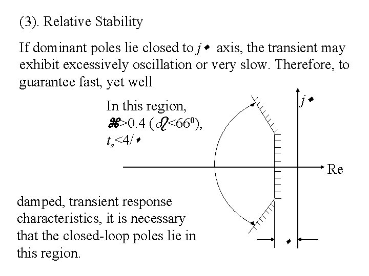 (3). Relative Stability If dominant poles lie closed to j axis, the transient may