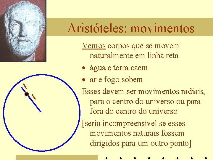 Aristóteles: movimentos Vemos corpos que se movem naturalmente em linha reta · água e