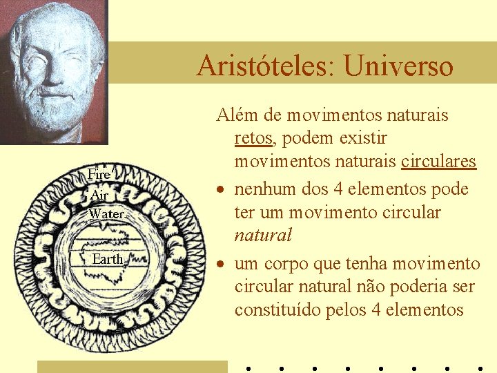 Aristóteles: Universo Além de movimentos naturais retos, podem existir movimentos naturais circulares · nenhum