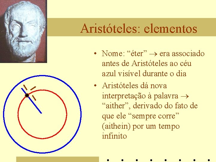 Aristóteles: elementos • Nome: “éter” ® era associado antes de Aristóteles ao céu azul