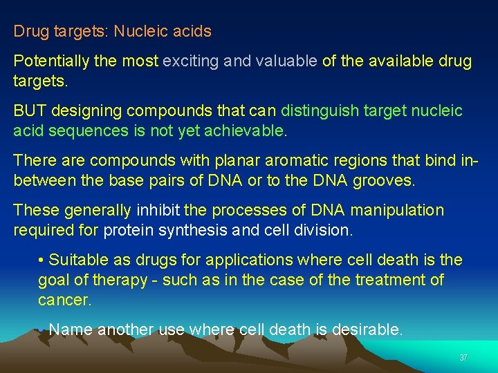 Drug targets: Nucleic acids Potentially the most exciting and valuable of the available drug