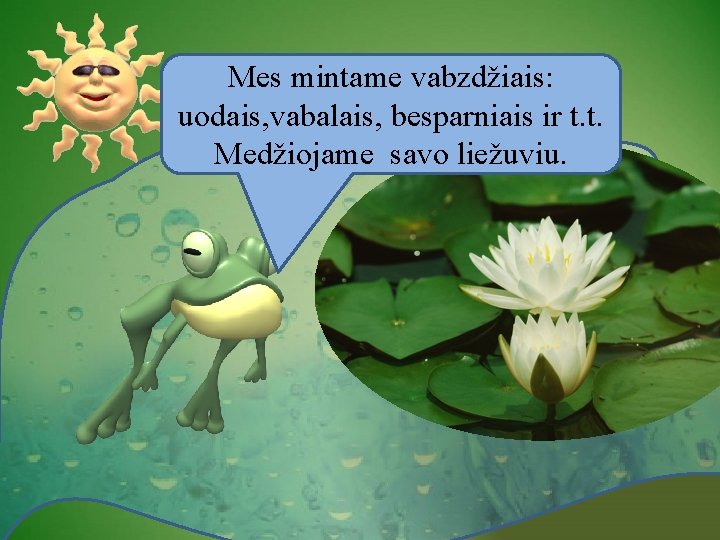 Mes mintame vabzdžiais: uodais, vabalais, besparniais ir t. t. Medžiojame savo liežuviu. 
