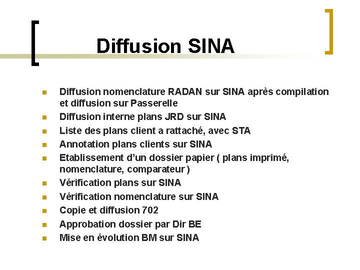  Diffusion SINA n n n n n Diffusion nomenclature RADAN sur SINA après