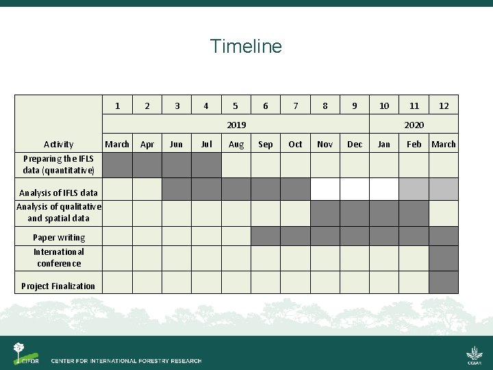 Timeline 1 2 3 4 5 6 7 8 9 10 2019 March Activity