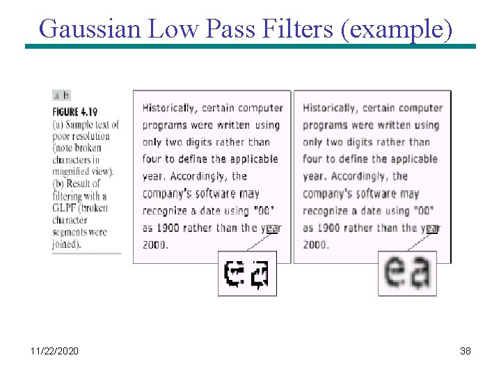 Gaussian Low Pass Filters (example) 11/22/2020 38 