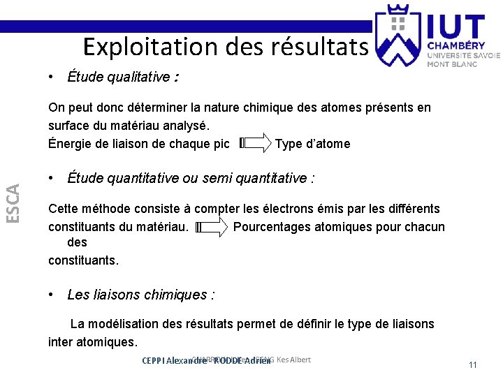 Exploitation des résultats • Étude qualitative : ESCA On peut donc déterminer la nature Exploitation des résultats • Étude qualitative : ESCA On peut donc déterminer la nature