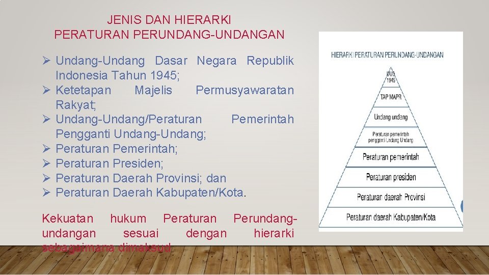 JENIS DAN HIERARKI PERATURAN PERUNDANG-UNDANGAN Ø Undang-Undang Dasar Negara Republik Indonesia Tahun 1945; Ø