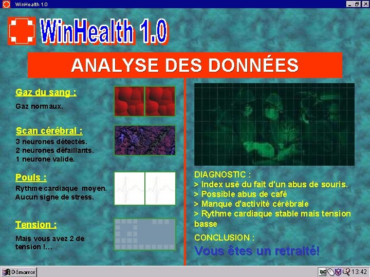 Win. Health 1. 0 ANALYSE DES DONNÉES Gaz du sang : Gaz normaux. Scan