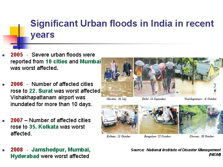 Significant Urban floods in India in recent years n n 2005 ‐ Severe urban Significant Urban floods in India in recent years n n 2005 ‐ Severe urban
