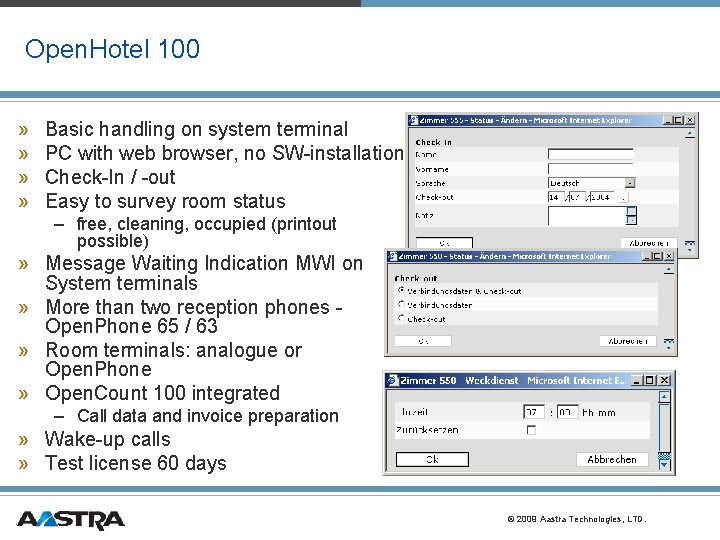 Open. Hotel 100 » » Basic handling on system terminal PC with web browser, Open. Hotel 100 » » Basic handling on system terminal PC with web browser,