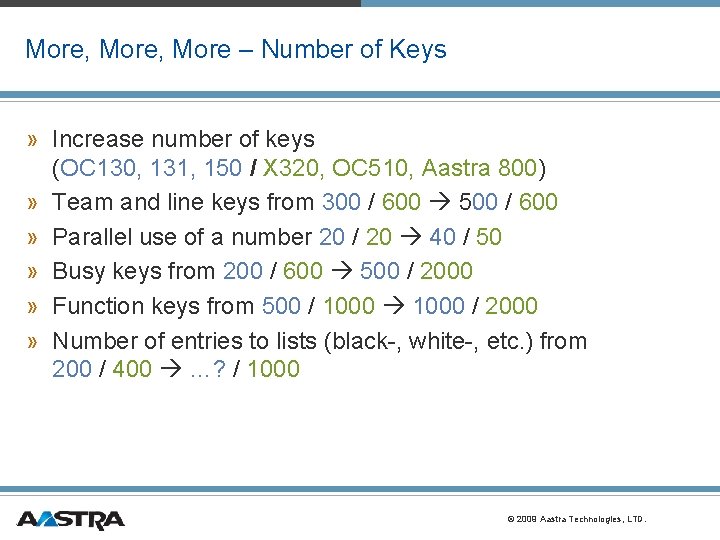 More, More – Number of Keys » Increase number of keys (OC 130, 131, More, More – Number of Keys » Increase number of keys (OC 130, 131,