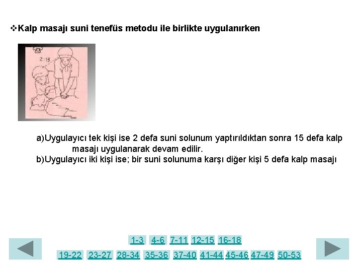  Kalp masajı suni tenefüs metodu ile birlikte uygulanırken a)Uygulayıcı tek kişi ise 2