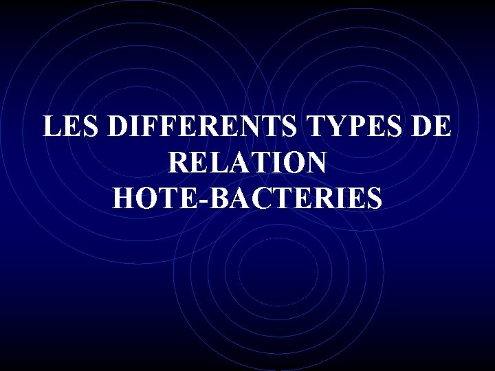 LES DIFFERENTS TYPES DE RELATION HOTE-BACTERIES 