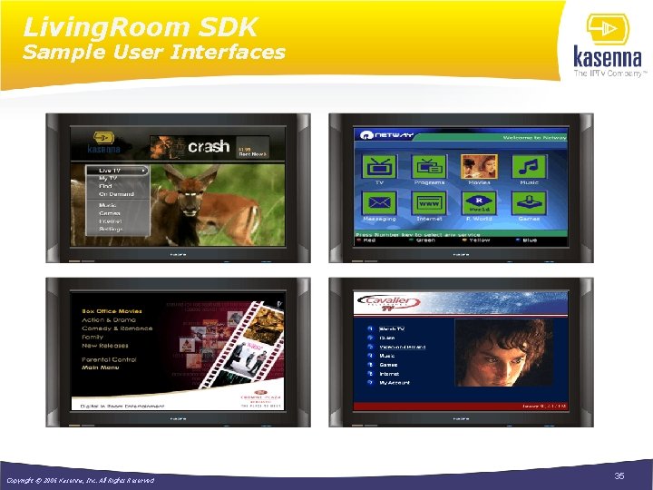 Living. Room SDK Sample User Interfaces Copyright © 2006 Kasenna, Inc. All Rights Reserved