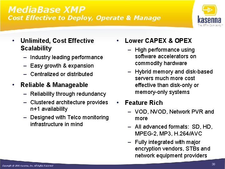 Media. Base XMP Cost Effective to Deploy, Operate & Manage • Unlimited, Cost Effective