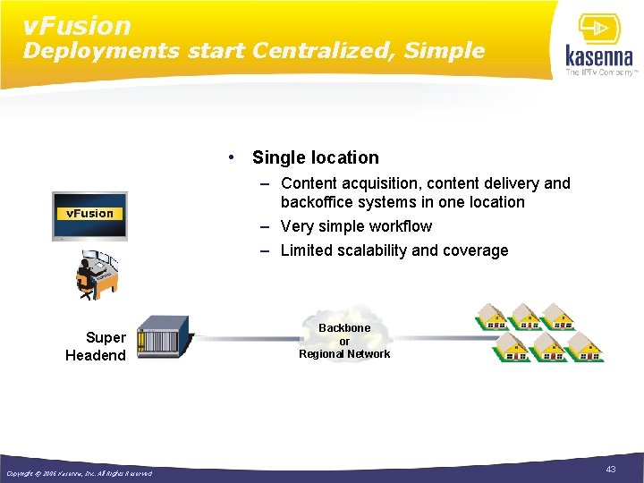 v. Fusion Deployments start Centralized, Simple • Single location – Content acquisition, content delivery